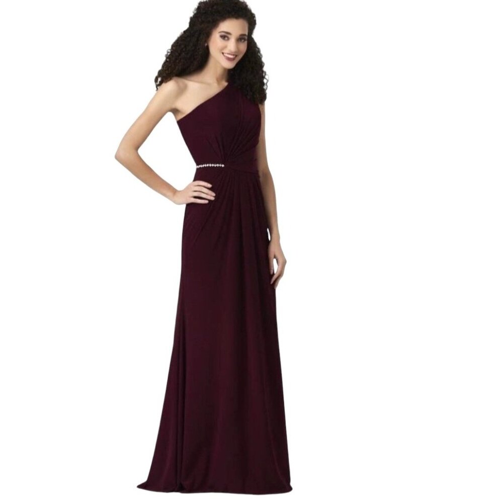 Christina Wu One-Shoulder Burgundy Gown